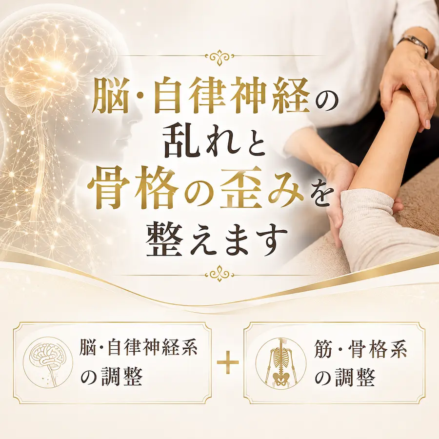 脳・自律神経の乱れと骨格の歪みを整えます